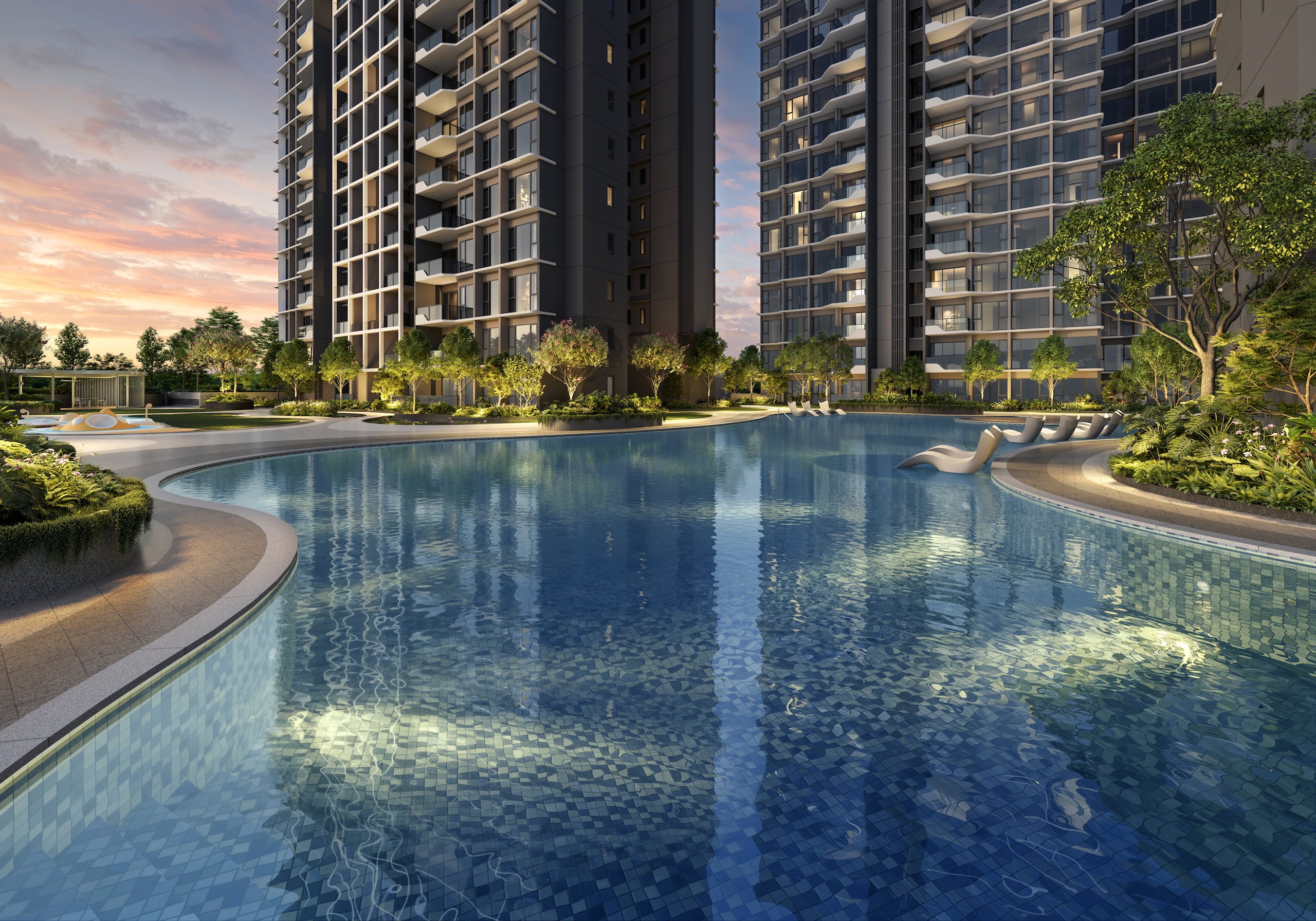 Tengah Garden Residences Swimming Pool at Sunset